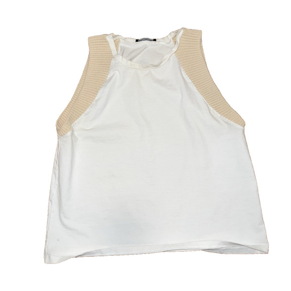 Zara Tops - ZARA White cotton knit sleeveless blouse tank top Size M A003115